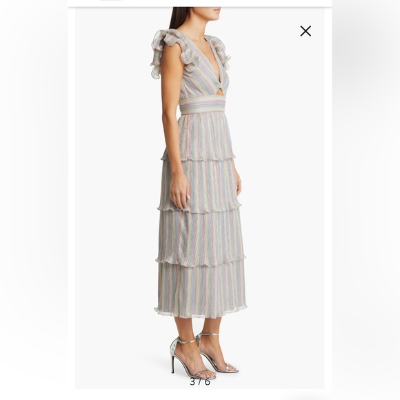Saylor Lyla Metallic Rainbow Stripe Tiered Cocktail Dress size XS - Picture 14 of 15